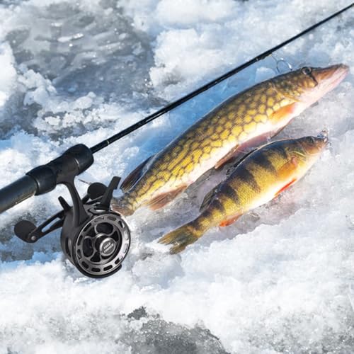 Ice Fishing Reels 3.2:1 Gear Ratio Ultra Smooth 3+1Ball Bearings Strength CNC-machined Aluminum Inline Ice Fishing Reel with Left/Right Hand Retrieve - color: Black-Right Hand Retreive