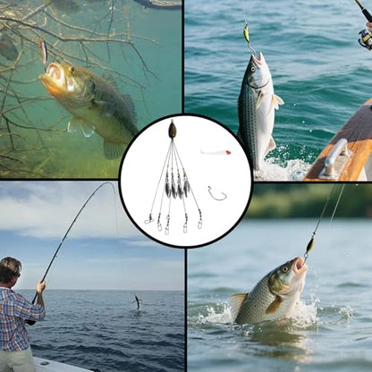 Dnyta 5 Arms Umbrella Rig Kit Umbrella‑Style Alabama Rig Kit, Classic | Multi‑Arm Fishing Bait Rigs Crank Hook and Soft Bait for Trout Perch Walleye Freshwater/Saltwater Boat Trolling - color: Classic