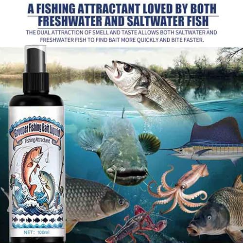 Fish Attractant | Angling Spraying Solution 100ml,Fish Attractant for Lures Baits | for Bass Catfish Trout Carp Walleye Pike Lake Pond River Reservoir Saltwater