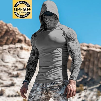UPF 50+ Men's Sun Protection Hoodie Long Sleeve Sun Shirt with Face Mask Quick Dry Breathable Sun Guard for Fishing - color: A01-dark Gray, size: Medium