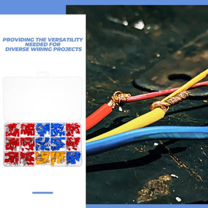 280pcs Spade Wire Crimp Terminal Kit Assorted Electrical Connectors for Professional Home Use, Easy to Install, Dependable Connections, Iron and Plastic Material, for Wiring