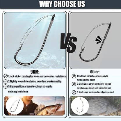 9KM DWLIFE Weedless Wacky Rig Hooks 30PCS Bass Hooks Super Strong Wacky Worm with Wire Guard for Neko Rig - size: 1/0#