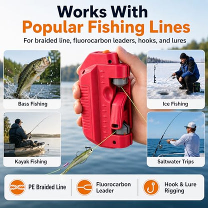 IBHOO Automatic Fishing Knot Tying Tool, 2026 Upgraded Easy Cast Knot Tying Tool, Portable Electric GT for PE Line and Leader Knots, for Saltwater Fishing Anglers - color: Black+Red