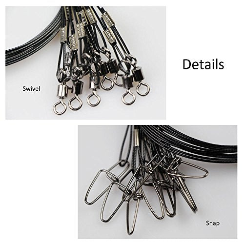 20pcs Fishing Wire Leaders Heavy Duty Fishing Stainless Steel Wire Leaders 150LB High Strength Fishing Leaders with Swivels and Snaps Black/Red/Green - color: Black Leader