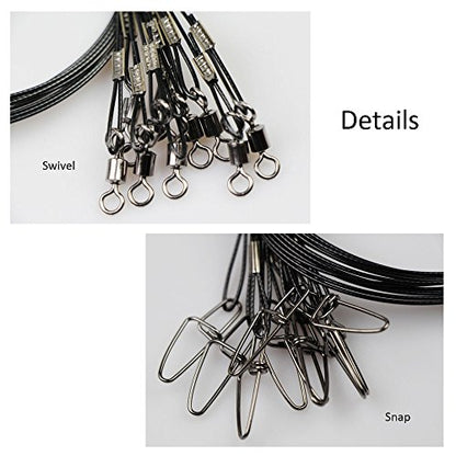 20pcs Fishing Wire Leaders Heavy Duty Fishing Stainless Steel Wire Leaders 150LB High Strength Fishing Leaders with Swivels and Snaps Black/Red/Green - color: Black Leader