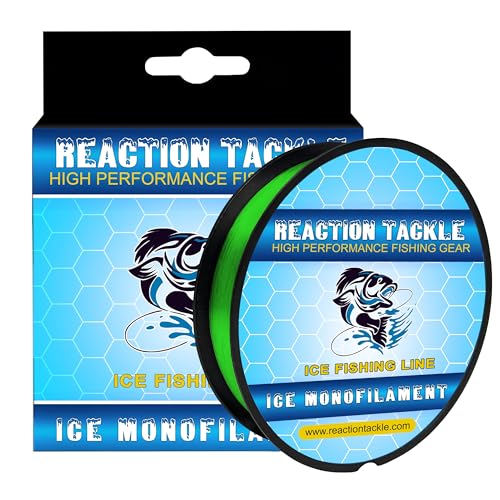 Reaction Tackle Ice Monofilament Fishing Line - High Performance Ice Fishing Line with Low Memory, High Abrasion Resistance, Freezing-Resistant - Strong and Sensitive 1000 Yard Spool Mono Line - color: Hi Vis Green, size: 10LB (1000 yards)