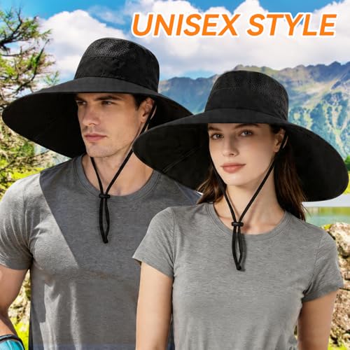 Super Wide Brim Fishing Hat UPF 50+ Sun Safari Hat with Removable Neck Face Flap - color: Black
