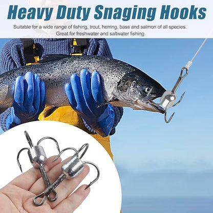 Snagging Hooks Snagging Weighted Treble Hooks 5pcs Large Weighted Fishing Hooks for Baitfish Tuna Swordfish Trout Salmon Fishing 4 Sizes 1oz 1.25oz 1.5oz 2.5oz - size: Mixed Sizes-5pcs