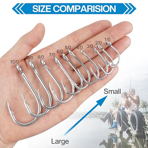 Fishing Live Bait Hooks, 40pcs Saltwater Live Bait Fish Hooks Circle Hooks for Catfish Stainless Steel Fishing Hooks Sharp Saltwater Fishing Hooks1/0-10/0 - size: 6/0 - 40pcs