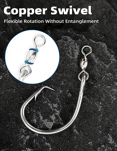 BLUEWING Offset Circle Hook with Swivel Stainless Steel 5pcs/10pcs Extra Sharp for Freshwater Saltwater Big Game Fishing - style: Size 07: 15/0, 5pcs