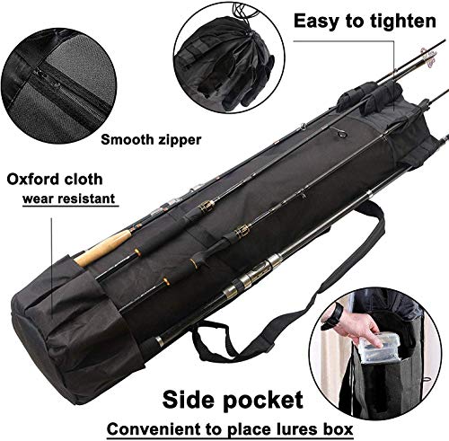 SILANON Fishing Rod Bag Pole Holder, Portable Fishing Rod Case Carrier Canvas Pole Storage Bag Travel Carry Case Waterproof Fishing Tackle Gear Organizer - color: Black