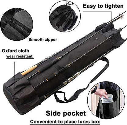 SILANON Fishing Rod Bag Pole Holder, Portable Fishing Rod Case Carrier Canvas Pole Storage Bag Travel Carry Case Waterproof Fishing Tackle Gear Organizer - color: Black