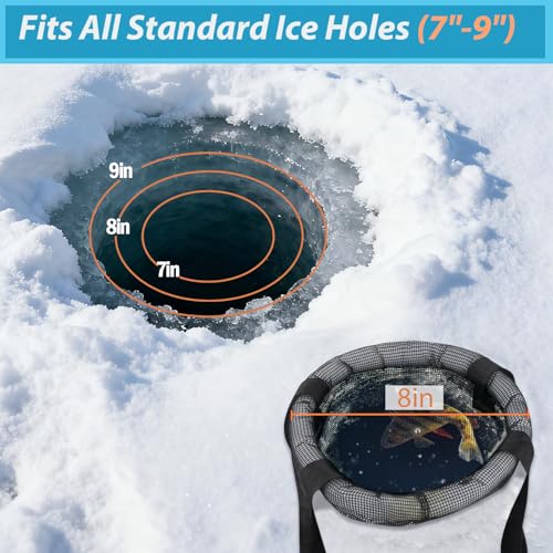 QualyQualy 2-Pack Ice Fishing Live Well, Floating Fish Basket for Live Fish Bait Bucket, Foldable Rubber Coated Fish Bag for Live Caught & Minnow Bucket| Fits All Ice Holes, Carabiner Included