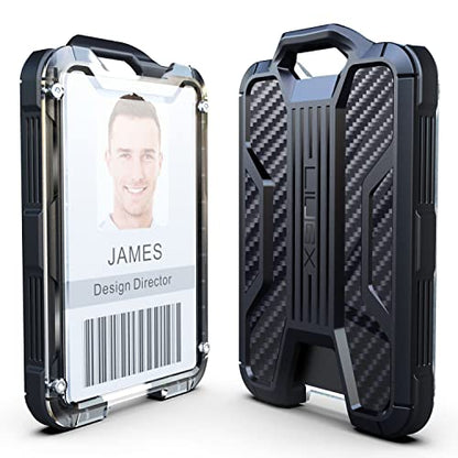 LIUGX Retractable Badge Holders, Heavy Duty Carabiner Keychain,Durable ID Card Holder (Holds 4 Cards), Carbon Fiber-Texture, with 31.5”Badge Reel Key Chain, 10,000+ Rebound, Gold-Black - color: Gold