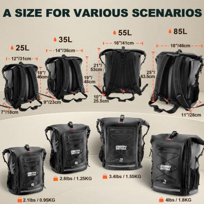 OSAH DRYPAK Waterproof Backpack Dry Bag 35L/55L/85L – Heavy Duty Roll-Top Hiking Backpack for Travel, Kayaking, Boating, Camping, Rafting and Fishing - color: Black, size: 35L