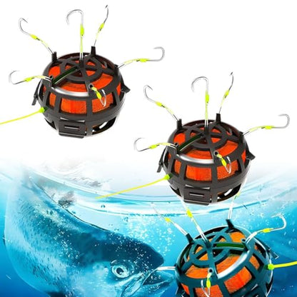 Reverse Bottom Bait Cage Fishing Hook, 360° Floating Bait Cage Fishing Hook, 6-Hooks Carp Feeder Rig, Spring Baits Cages Trap Fishings Hooks, Freshwater Saltwater for Carp, Catfish, Tilapia(2PCS,No. 6 - color: 2pcs, size: No. 6