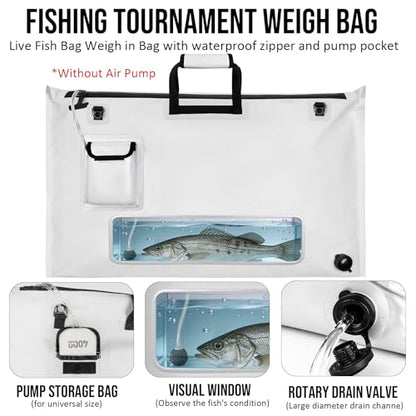 THKFISH Fish Tournament Weigh in Bag for Bass Fishing with Leakproof Zipper | Heavy Duty Live Fish Bags for Caught Fish with Waterproof Zipper and Mesh Liner,Puncture Resistant - color: White-32×19.7in