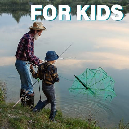 Windyun 2 Pcs Foldable Shrimp Trap 32 x 10 Inches Fishing Trap 10 Holes 10 Sides Portable Fishing Bait Nets for Minnow Crayfish Shrimp Crawdad Bait Accessories with Rope, Bag