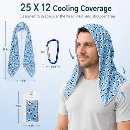 6 Pack Cooling Hoodie Towel, 25 x 12 Inch Hooded Neck Wrap with Pouches and Clips, Soft Breathable Ice Towel for Sports, Gym, Camping, Fishing, Cycling, Outdoor Work, Portable Set