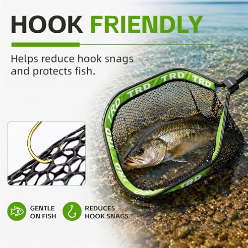 AluFloat X1 Fishing Net with Handle (Fish Net) - Floating Foldable Rubber-Coated Deep Mesh Landing Net for Bass & Fly Fishing - Fishing Gear, Kayak Accessories, Fishing Accessories - color: dark green