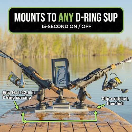 SUP Angler Lite Universal Paddle Board Mount with Paddle Board Fishing Rod Holders, Phone Holders, Cup Holders; Paddle Board Accessories - style: 2 Rod Holders / 1 Phone Case