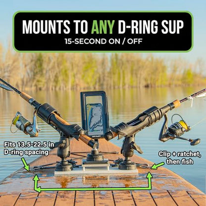 SUP Angler Lite Universal Paddle Board Mount with Paddle Board Fishing Rod Holders, Phone Holders, Cup Holders; Paddle Board Accessories - style: 2 Rod Holders / 1 Phone Case