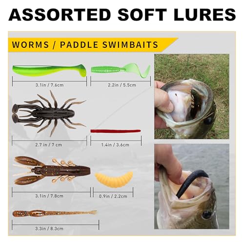 GOTOUR 128/209/240/265pcs Fishing Lures Kit with Tackle Box, All-in-1 Fishing Accessories Gear Set with Soft Lure, Minnow, Crankbait, Hooks, Sinkers, and Terminal Tackle Kit, Fishing Gifts for Men - color: A-128 pcs Standard Lures kit