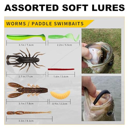 GOTOUR 128/209/240/265pcs Fishing Lures Kit with Tackle Box, All-in-1 Fishing Accessories Gear Set with Soft Lure, Minnow, Crankbait, Hooks, Sinkers, and Terminal Tackle Kit, Fishing Gifts for Men - color: A-128 pcs Standard Lures kit