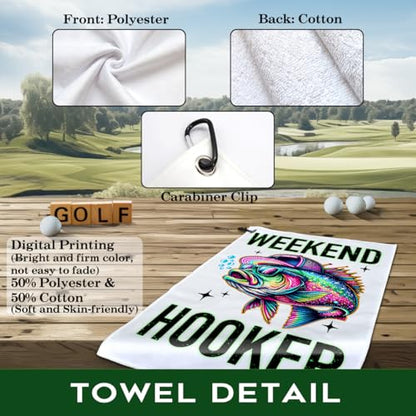 Weekend Hooker Polyester Printed Towel with Clip, Funny Bass Fish Fishing Gifts & Accessories for Men Fishmen Dad Grandpa, Fishing Lover Retirement Father's Day Birthday Gifts - color: White & Rainbow