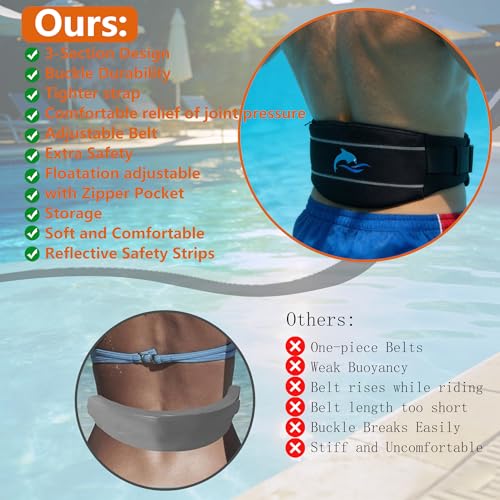 SIXRARI Adult Flotation Swim Belt, Adjustable 3-Section Buoyancy Belt with Reflective Strips for Water Aerobics, Aqua Jogging, Pool Exercise, Swimming Training & Low-Impact Workout - size: Medium