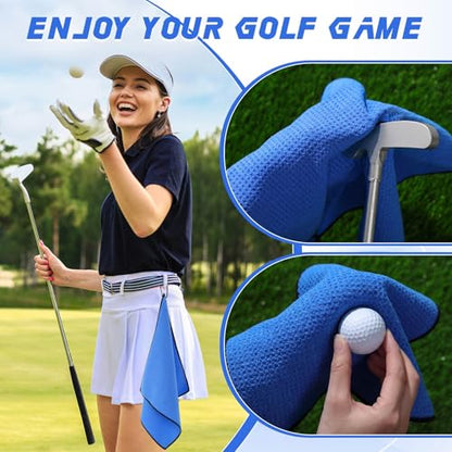 Batiyeer 12 Pcs Golf Towel Bulk for Golf Bags Microfiber Fabric Towel with Clip Waffle Pattern, Fitness, Camping, Hiking, Yoga - color: Blue