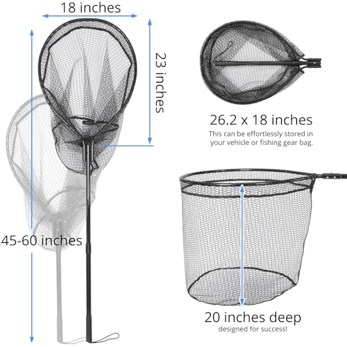 High Strength Large Landing Net - Rubber Fishing Net with Long Telescoping Handle & Soft Rubber Netting, Landing Nets for Fishing, Ideal for Boat, Pier, River Angling - size: Polyethylene Mesh (Rubber Coated) - L