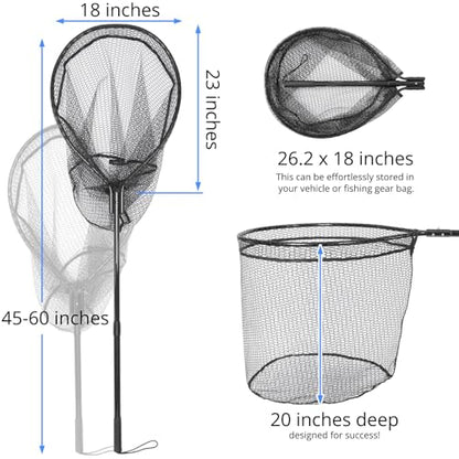 High Strength Large Landing Net - Rubber Fishing Net with Long Telescoping Handle & Soft Rubber Netting, Landing Nets for Fishing, Ideal for Boat, Pier, River Angling - size: Polyethylene Mesh (Rubber Coated) - L