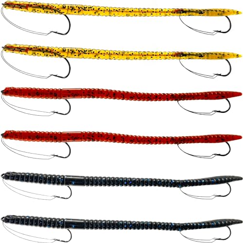 Fishing Lures Bass Lures, Weedless Pre Rigged Bionic Sinking Bass Fishing Lure Soft Plastic Swimbaits for Trout, Walleye, Crappie, Fishing Worm Swim Baits Minnows for Saltwater Freshwater - color: A3-Pumpkin Seed, Black Blue, Chocolate