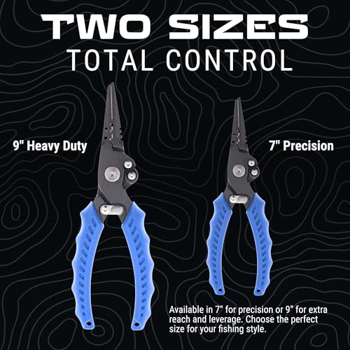 Reaction Tackle Fishing Pliers, Stainless Steel Saltwater Pliers with Braid Cutter, Hook Remover and Crimper, PTFE Coated Coated with Sheath and Lanyard - size: 7" Split Ring