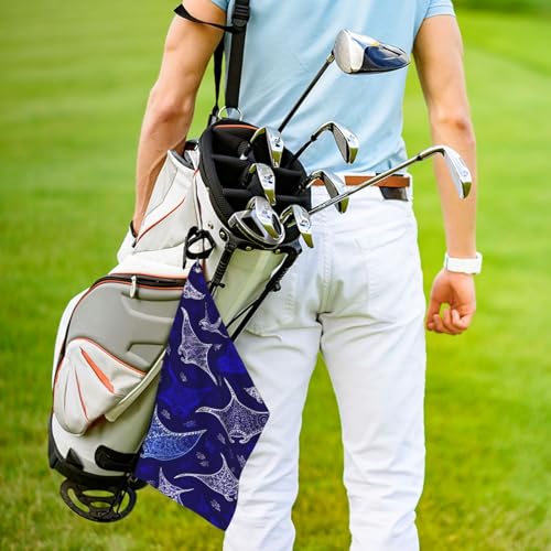 Manta Ray and Fish Golf Towel 16" X 24" with Clip Golfer Bags Accessories Gifts - color: Manta Ray and Fish