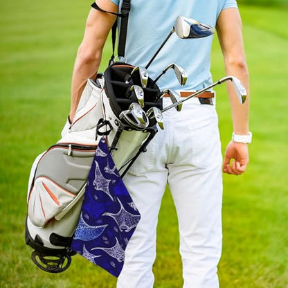 Manta Ray and Fish Golf Towel 16" X 24" with Clip Golfer Bags Accessories Gifts - color: Manta Ray and Fish