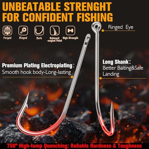 Dovesun Fishing Hooks Saltwater O'Shaughnessy Fishing Hooks 100/80/70/60/50pcs Stainless Steel Forged J Hooks Trolling Sea Bass Striper Cod Bluefish Striped Bass 1# 2# 4# 6# 1/0-8/0 - color: 5-0*70PCS