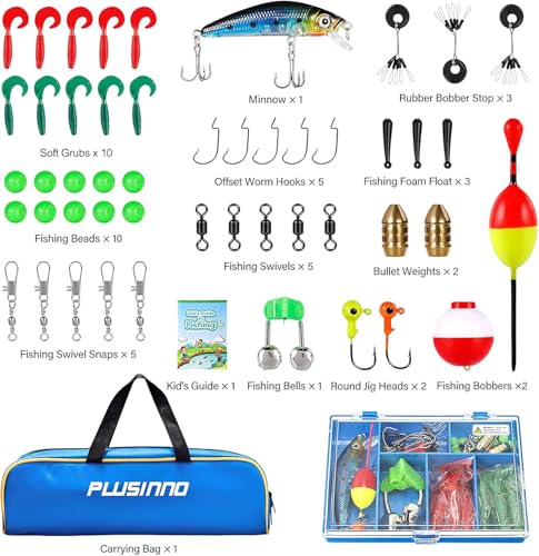 PLUSINNO Kids Fishing Pole with Spincast Reel Telescopic Fishing Rod Combo Full Kits for Boys, Girls, and Adults - color: Blue, size: 5FT / 1.5M