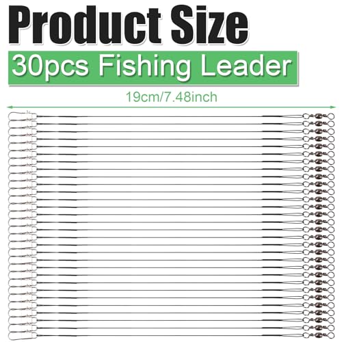 30pcs Fishing Leaders, Stainless Steel Leader Wire with Swivel Buckle Fishing Leaders Line Connecting Fishing Tackle Lure or Hook, for Saltwater and Freshwater (Black) - size: 7.48 Inch