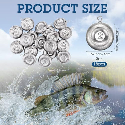 Shimeyao 18 Pieces Disc Sinkers Fishing Weights No Roll Disc Fishing Sinkers Weights for Saltwater Trolling Surf Tackle - size: 2oz