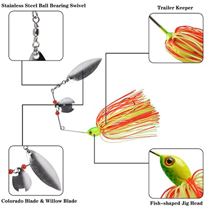 Fishing Lures Spinnerbait, Bass Fishing Lure Spinner Baits Kit Hard Metal Multicolor Buzzbait Spinnerbait Jigs for Bass Pike Trout Salmon - color: 6pcs Spinnerbaits
