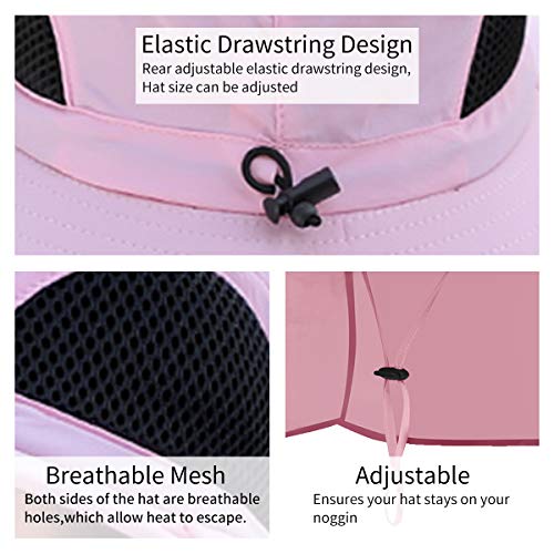 Sun Blocker Hats Outdoor Sun Protection Fishing Cap with Neck Flap Large Brim Outdoor Hat - color: Pink
