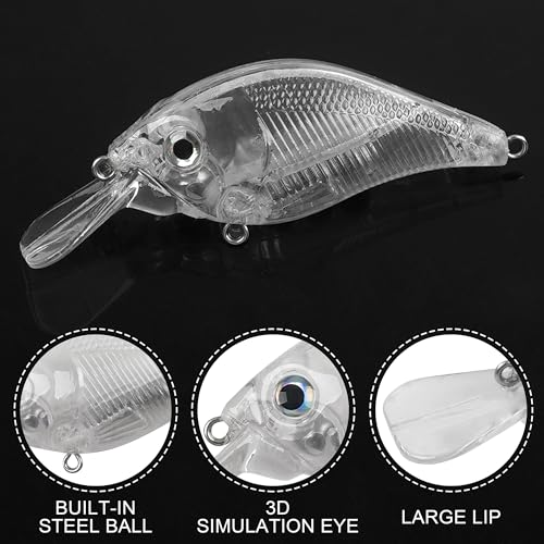 Blank Fishing Lure Kit,Unpainted Popper Plug Lures DIY Crank Bait Set Fishing Pliers Treble Hooks 3D/4D Lure Eyes Bait Sticker Split Rings,Fish Tackle Accessories Kits - color: Lure Kit-12pcs
