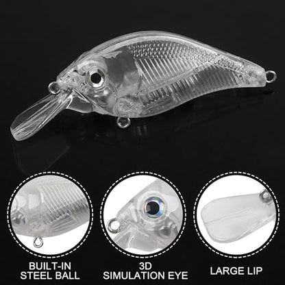 Blank Fishing Lure Kit,Unpainted Popper Plug Lures DIY Crank Bait Set Fishing Pliers Treble Hooks 3D/4D Lure Eyes Bait Sticker Split Rings,Fish Tackle Accessories Kits - color: Lure Kit-12pcs