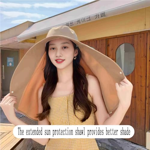 Fashion Outdoor Beach Hats UPF 50+ UV Sun Protection Wide Brim Shawl Breathable Face Neck Flap Cover Folding Sun Hat - color: Khaki