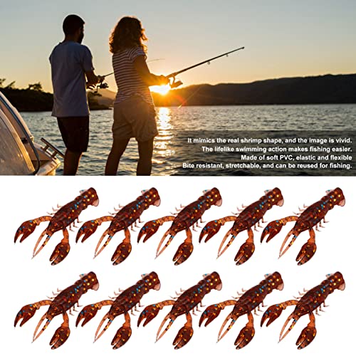 10pcs Crawfish Soft Lure Fishing Lure Crawdad Bait PVC Shrimp Artificial Soft Lure Baits for Bass Fishing Crayfish Baits Swimbait - color: Dark Brown