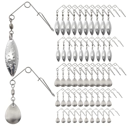 Fishing Spinnerbait Smooth Spoons Kit Fishing Spinner Blades Smooth Spoons Rigs with Willow and Teardrop Making Fishing Lures Replacement Accessories - color: A: 50Pcs Spinnerbaits Smooth Spoons Kit