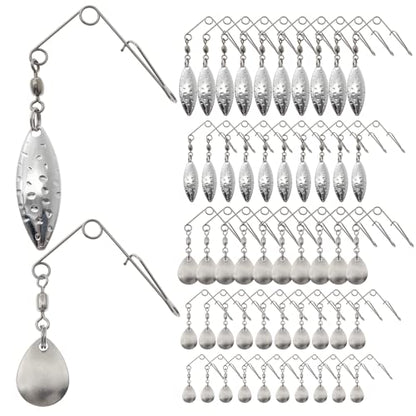Fishing Spinnerbait Smooth Spoons Kit Fishing Spinner Blades Smooth Spoons Rigs with Willow and Teardrop Making Fishing Lures Replacement Accessories - color: A: 50Pcs Spinnerbaits Smooth Spoons Kit