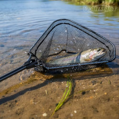 Yeahmart Fishing Landing Net with Telescopic Aluminum Handle Pole, Collapsible Nylon Mesh Minnow Fish Net for Saltwater & Freshwater, Portable Fishing Gear for Kids, Men, Women, Extends 21-75 Inches - style: 21" Full Length (Black-fixed Handle)